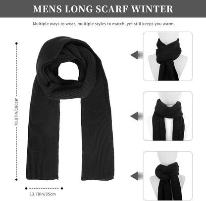 Winter Beanie Hats for Men Long Neck Scarf and Touchscreen Gloves Set with Fleece Lined Skull Caps Gifts for Men