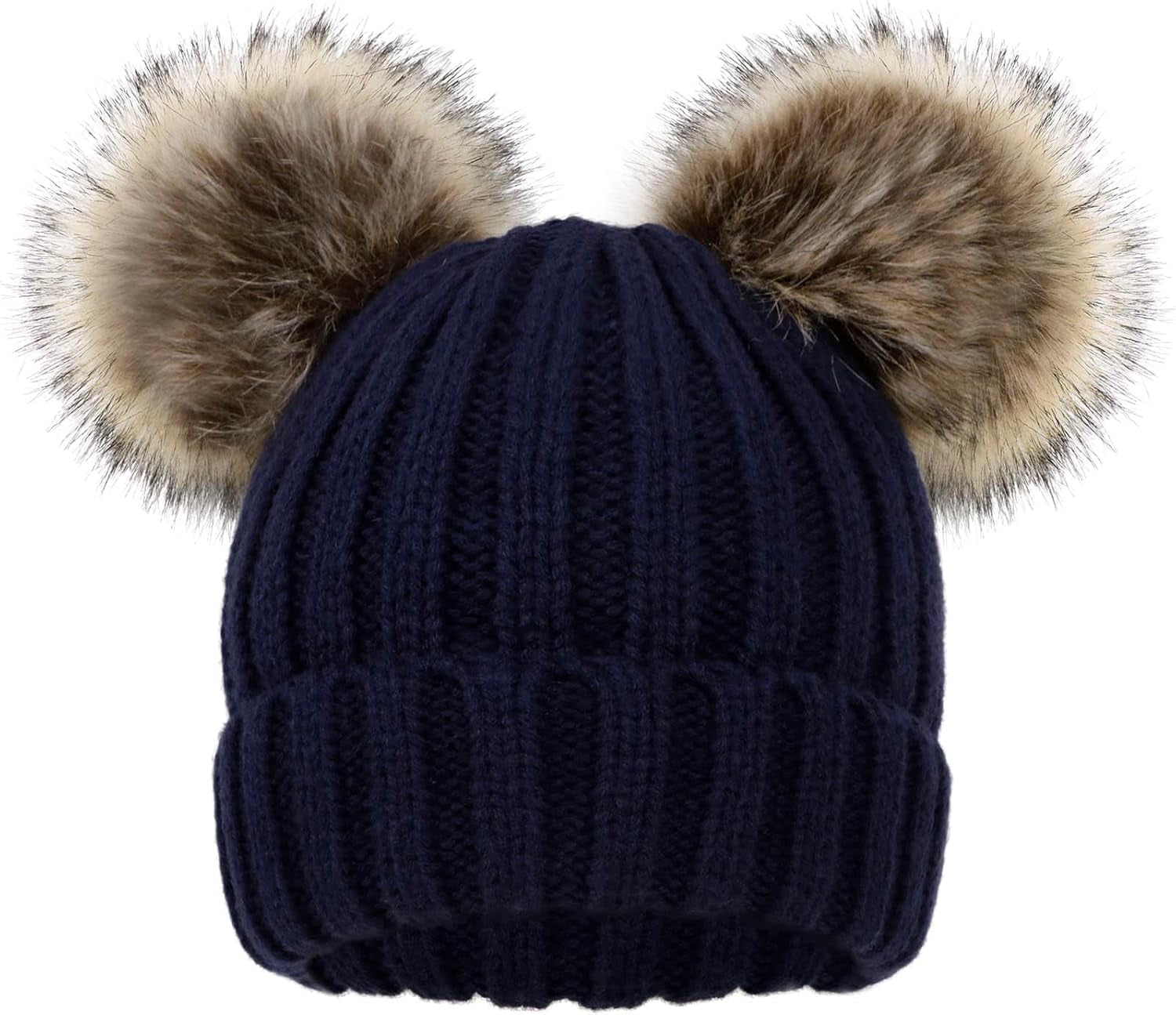 Warm Kids Boys Girls Winter Hat with Pompom Ears Elastic Knitted Toddler Beanie Hats for Girls Boys