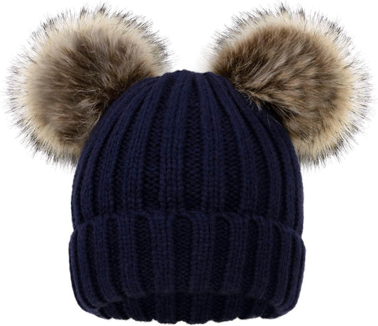 Warm Kids Boys Girls Winter Hat with Pompom Ears Elastic Knitted Toddler Beanie Hats for Girls Boys